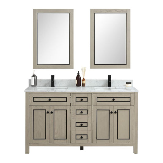 Legion Furniture WV2260-O 60" Light Oak Finish Sink Vanity Cabinet with Carrara White Top