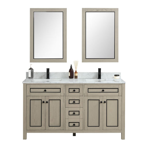 Legion Furniture WV2260-O 60 Light Oak Finish Sink Vanity Cabinet with Carrara White Top