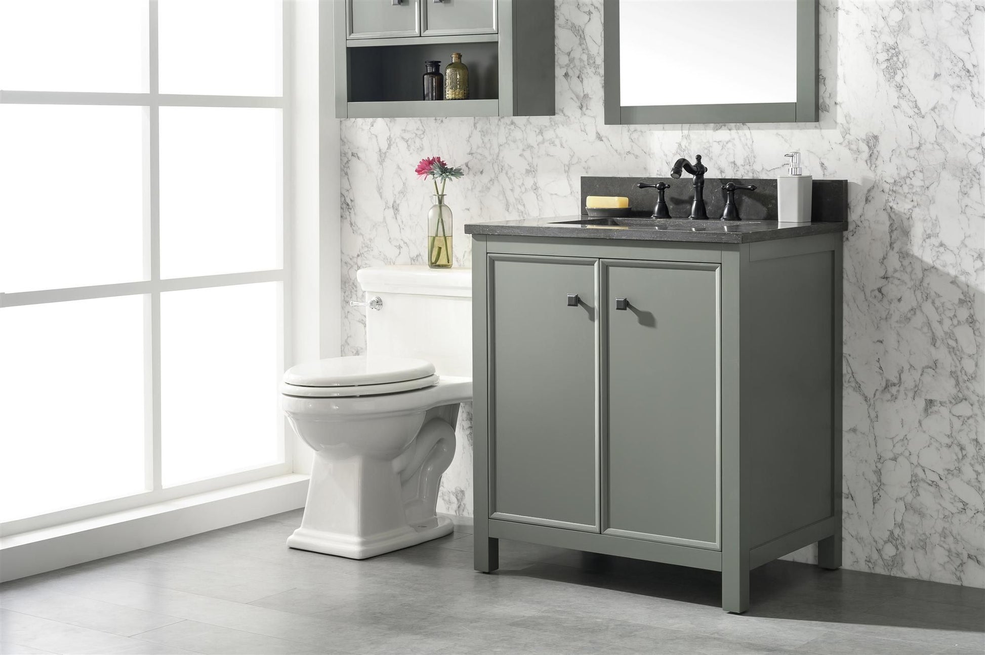 Legion Furniture WLF2130-PG 30" Pewter Green Finish Sink Vanity Cabinet with Blue Limestone Top