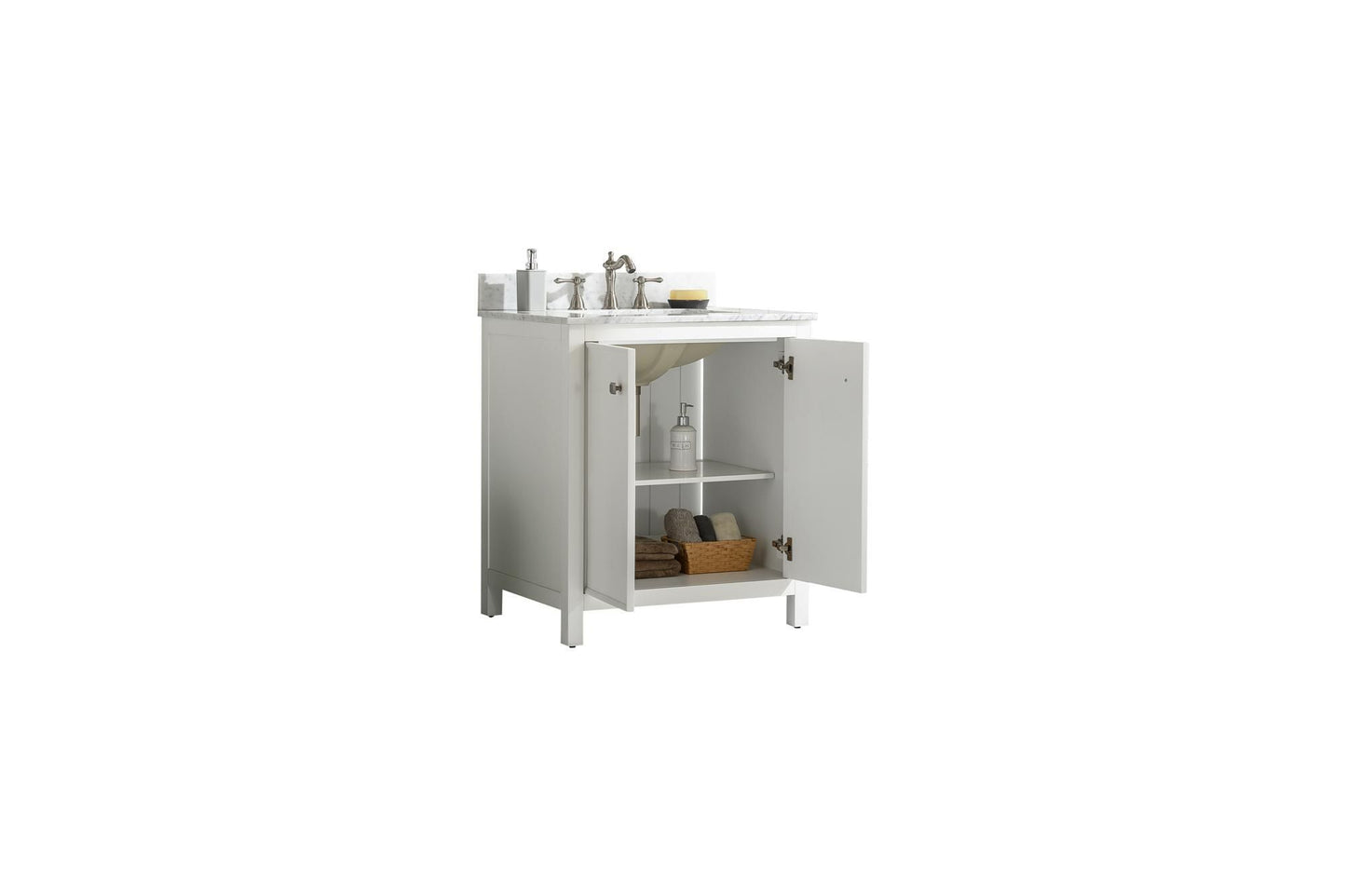 Legion Furniture WLF2130-W 30" White Finish Sink Vanity Cabinet with Carrara White Top