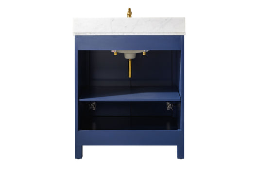 Legion Furniture WLF2130-B 30" Blue Finish Sink Vanity Cabinet with Carrara White Top