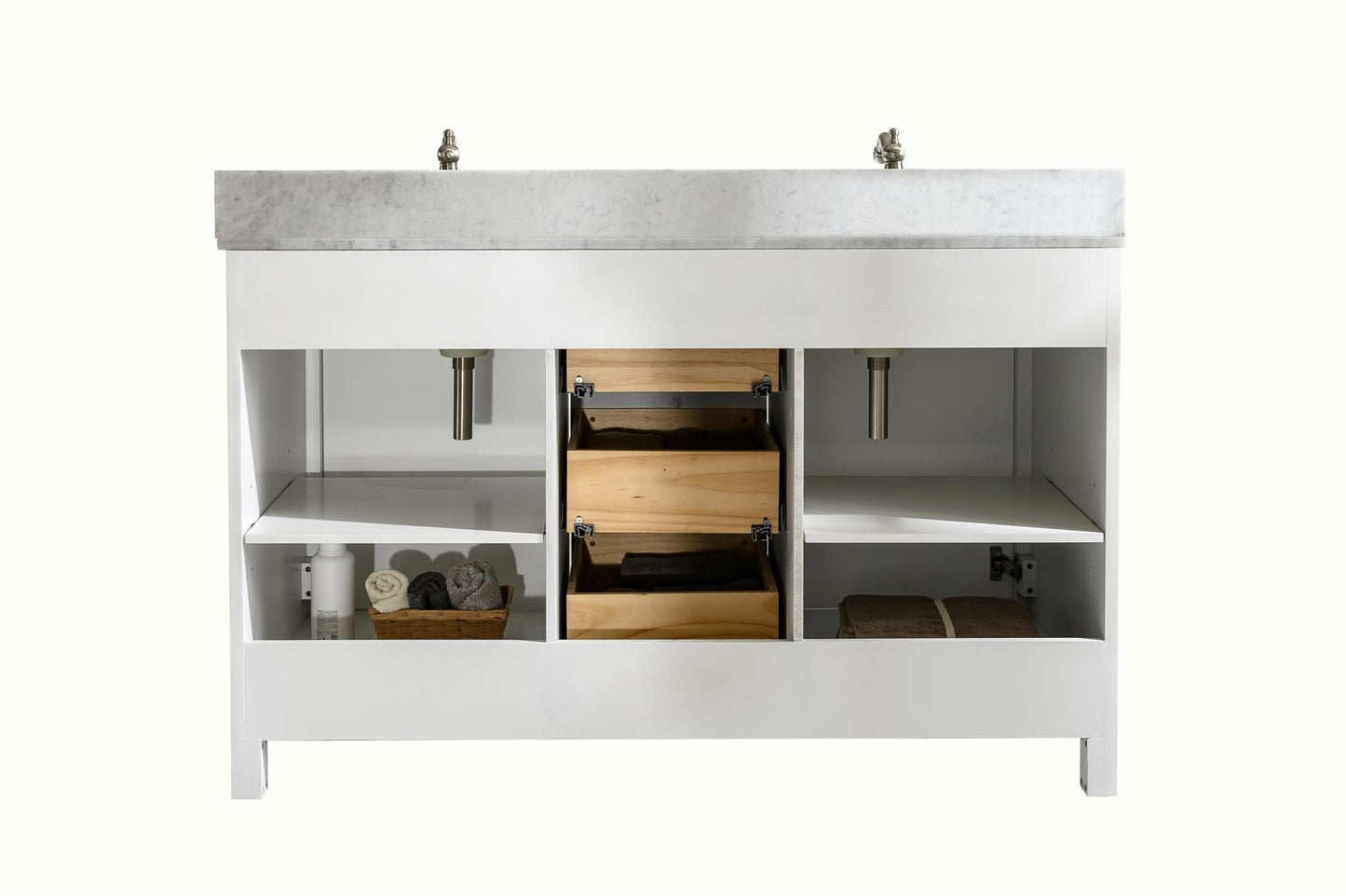 Legion Furniture WLF2154-W 54" White Finish Double-Sink Vanity Cabinet with Carrara White Top