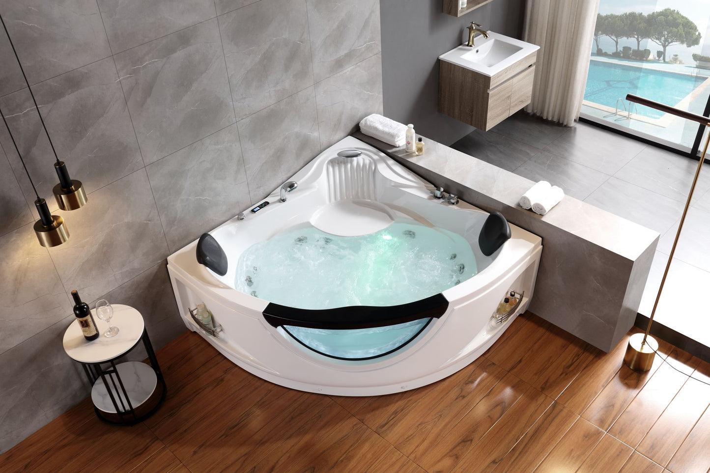 Empava - 59JT319LED 59 in. Whirlpool Corner Bathtub