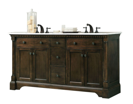 Legion Furniture WLF6036-60" 60" Antique Coffee Sink Vanity with Carrara White Top and Matching Backsplash without Faucet