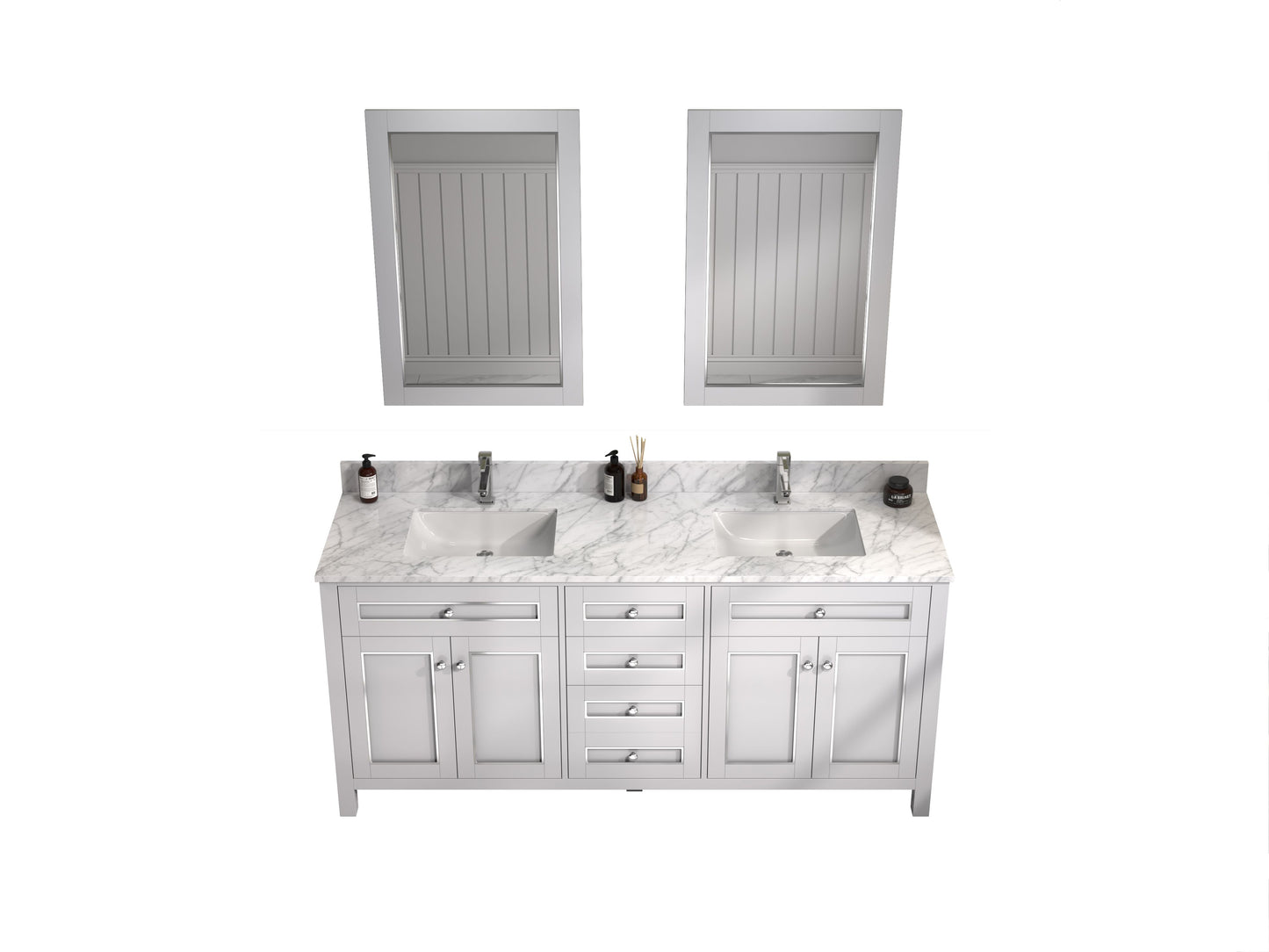 Legion Furniture WV2272-W 72" White Finish Sink Vanity Cabinet with Carrara White Top