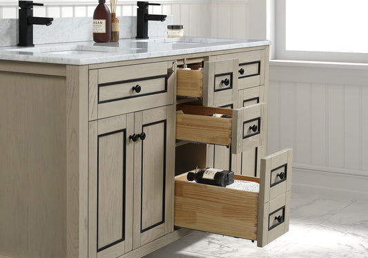 Legion Furniture WV2260-O 60" Light Oak Finish Sink Vanity Cabinet with Carrara White Top