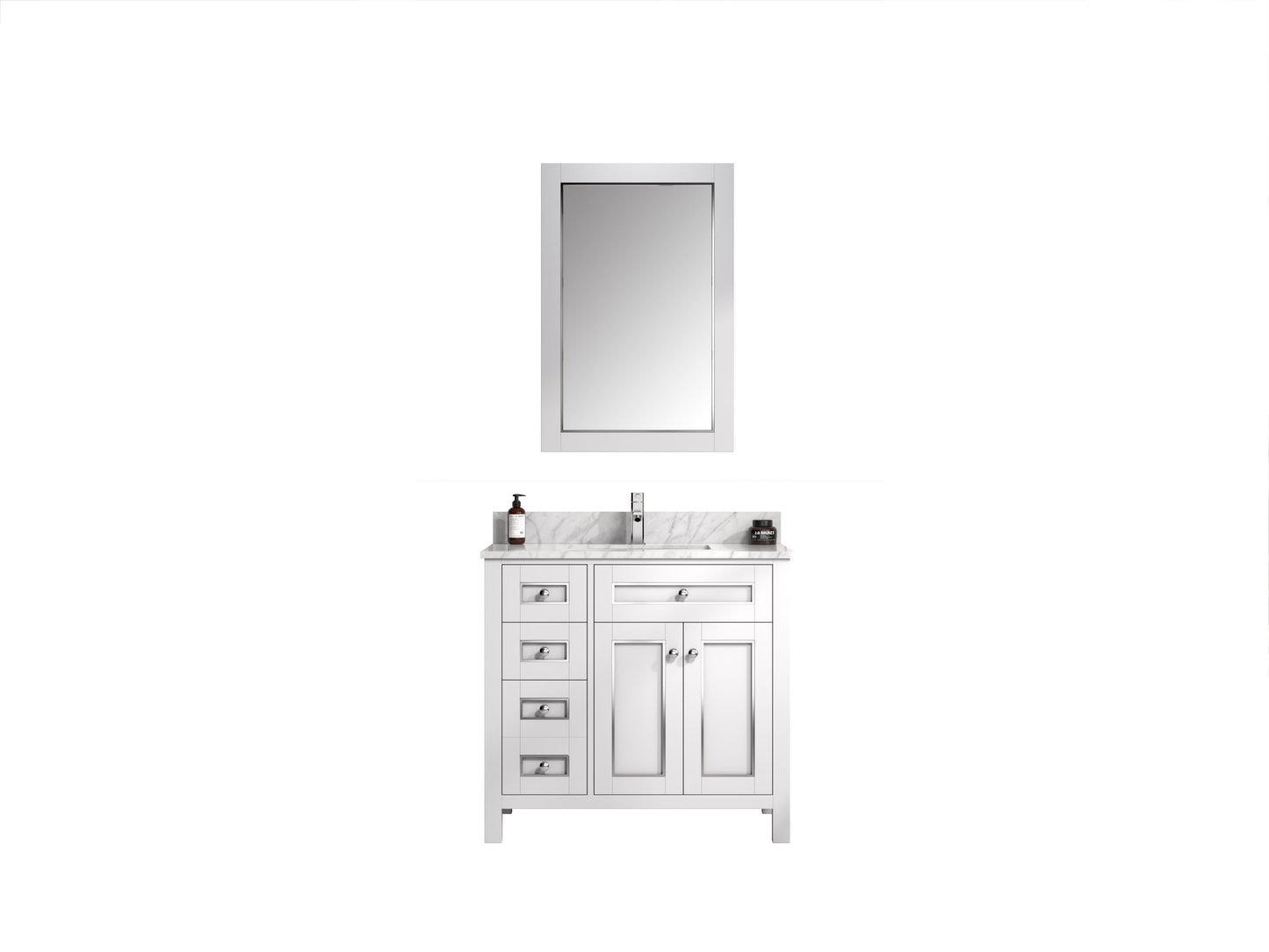 Legion Furniture WV2236-W 36" White Finish Sink Vanity Cabinet with Carrara White Top