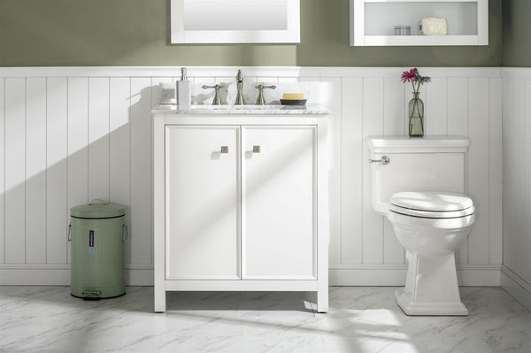 Legion Furniture WLF2130-W 30 White Finish Sink Vanity Cabinet with Carrara White Top