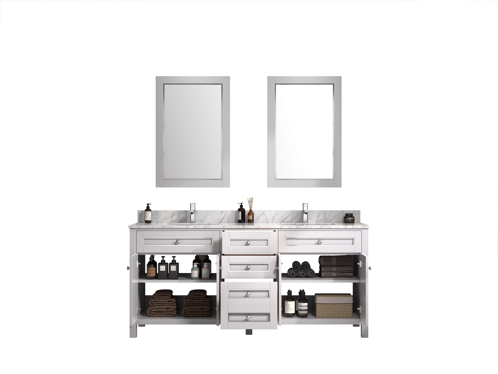 Legion Furniture WV2272-W 72" White Finish Sink Vanity Cabinet with Carrara White Top