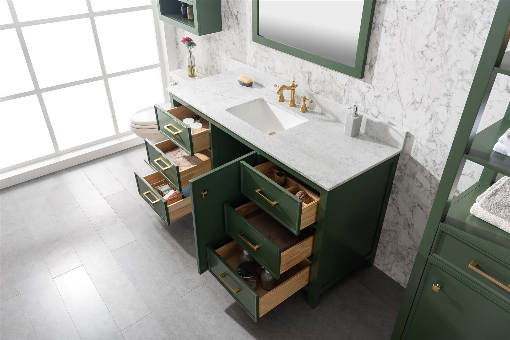 Legion Furniture WLF2160S-VG 60" Vogue Green Finish Single-Sink Vanity Cabinet with Carrara White Top