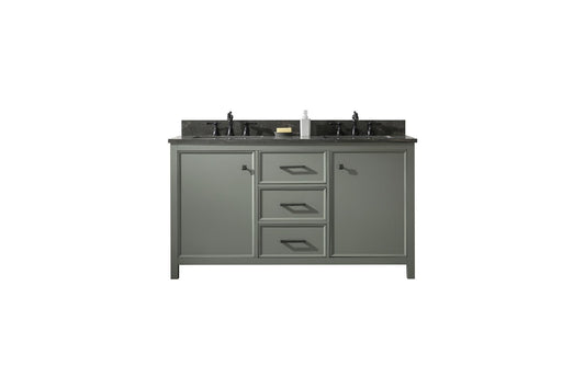 Legion Furniture WLF2160D-PG 60" Pewter Green Finish Double-Sink Vanity Cabinet with Blue Limestone Top