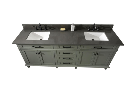 Legion Furniture WLF2280-PG 80" Pewter Green Double-Sink Vanity Cabinet with Blue Limestone Quartz Top WLF2280-BS-QZ