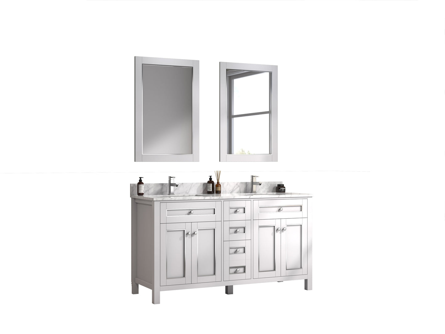 Legion Furniture WV2260-W 60" White Finish Sink Vanity Cabinet with Carrara White Top