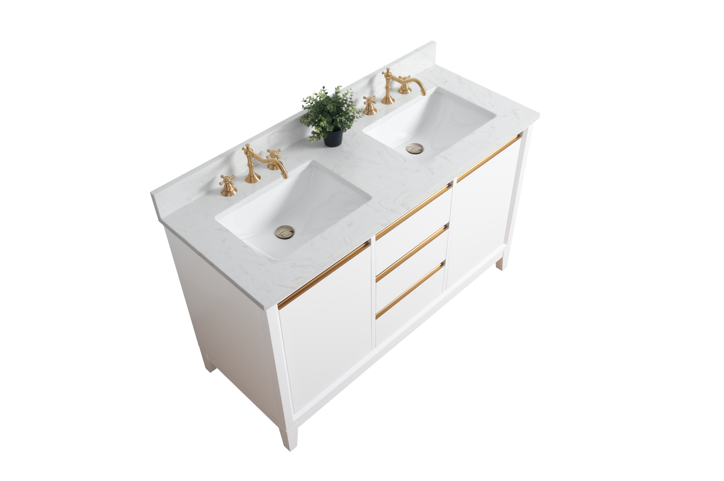 54 Inch Double Sink Bathroom Vanity in White with Marble Countertop - Vanity Art VA8054-DW