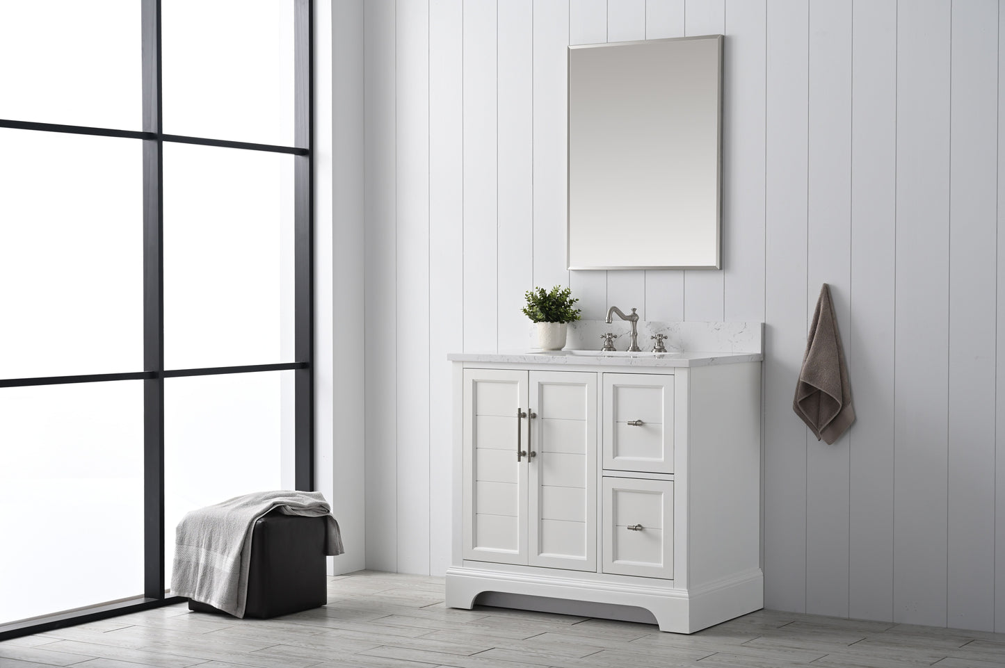 36 Inch Single Sink Bathroom Vanity in White with Marble Countertop & Backsplash - Vanity Art VA5036-W