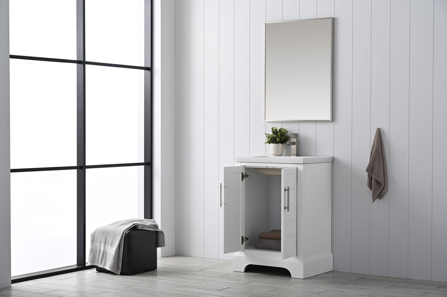 24 Inch Single Sink Bathroom Vanity in White with Ceramic Sink and Countertop - Vanity Art VA5024-W