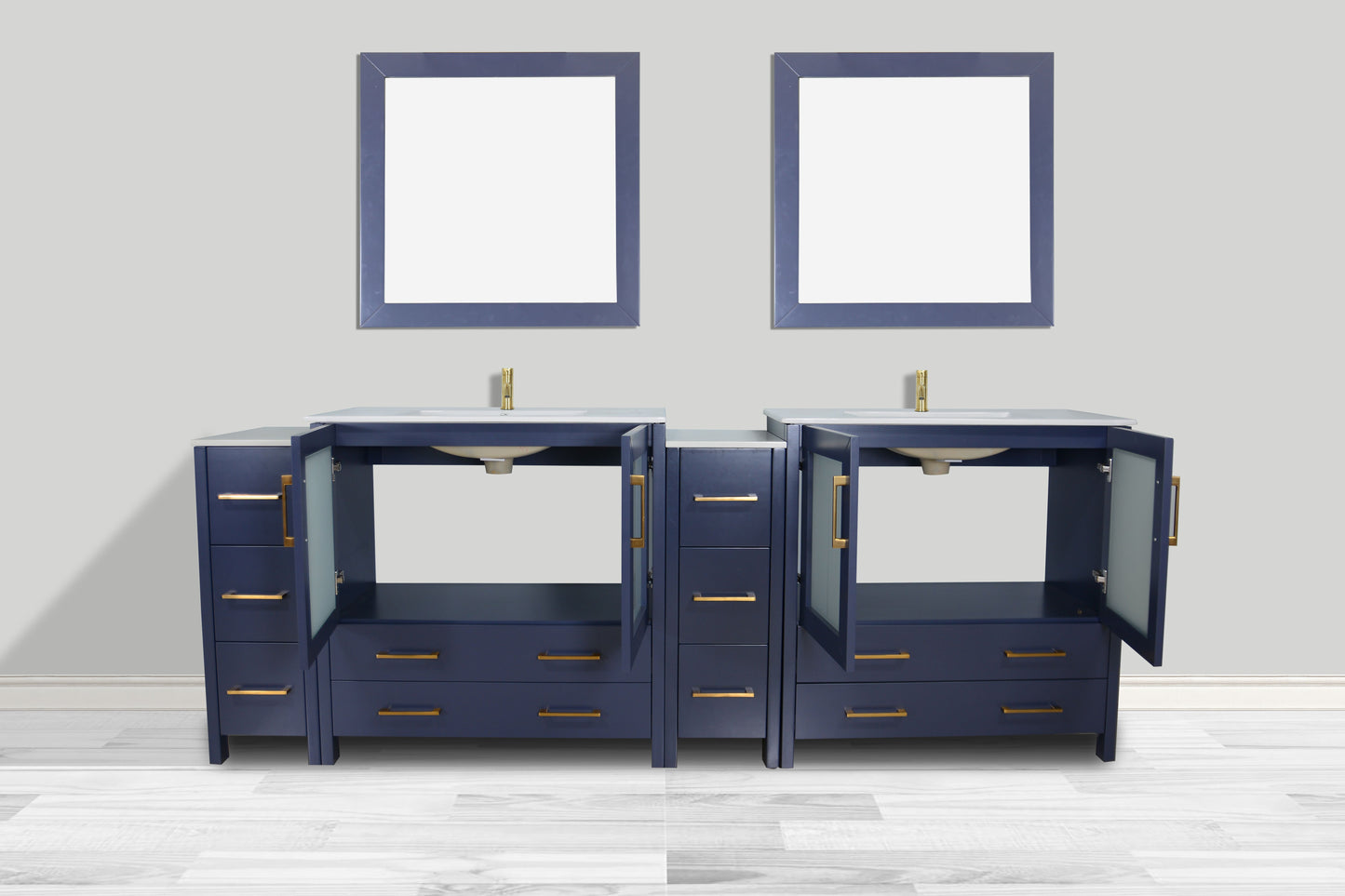 96 Inch Double Sink Bathroom Vanity in Blue with Ceramic Countertop - Vanity Art VA3036-96B