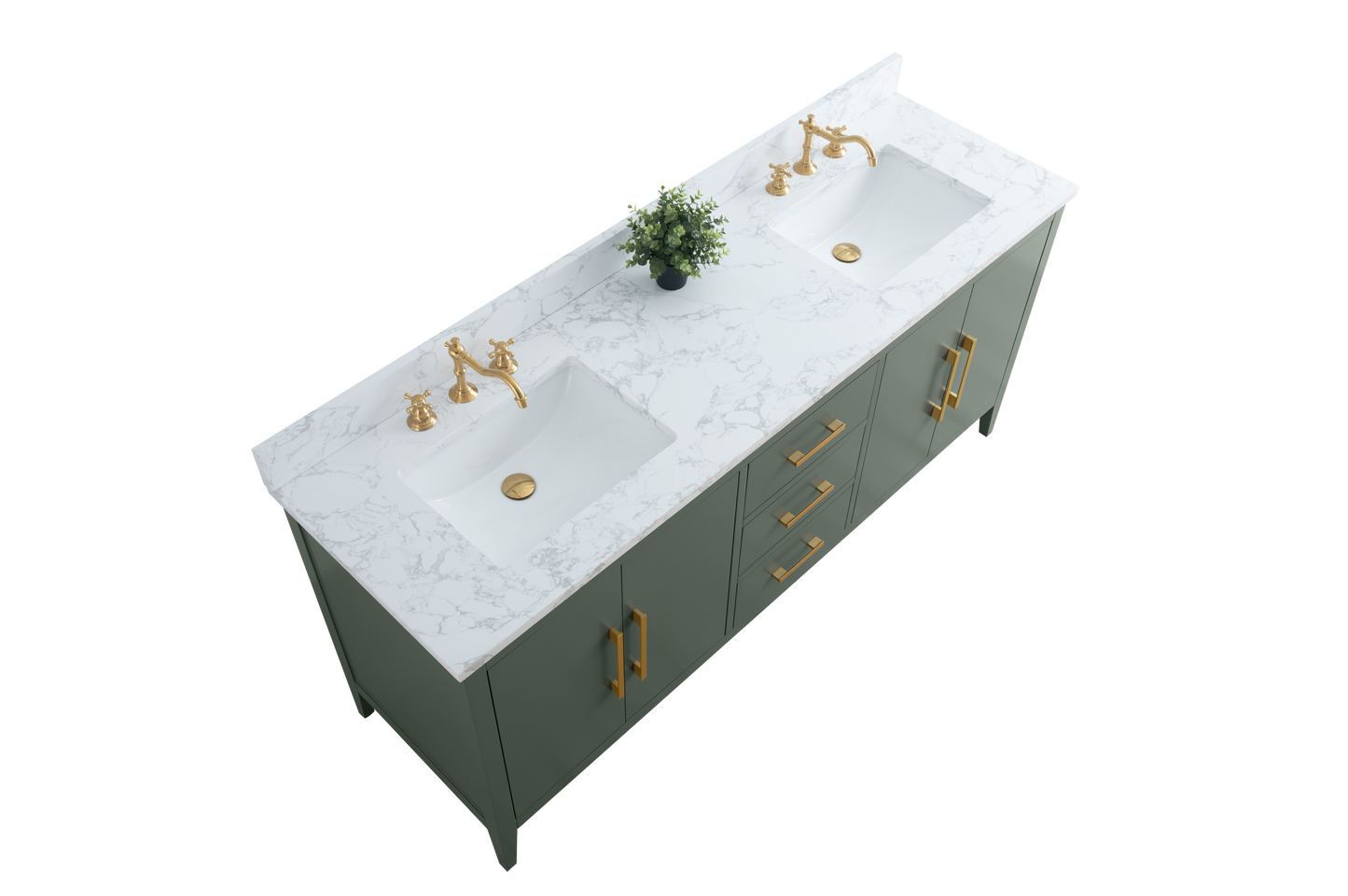 72 Inch Double Sink Bathroom Vanity in Vintage Green with Marble Countertop - Vanity Art VA9072-DVG