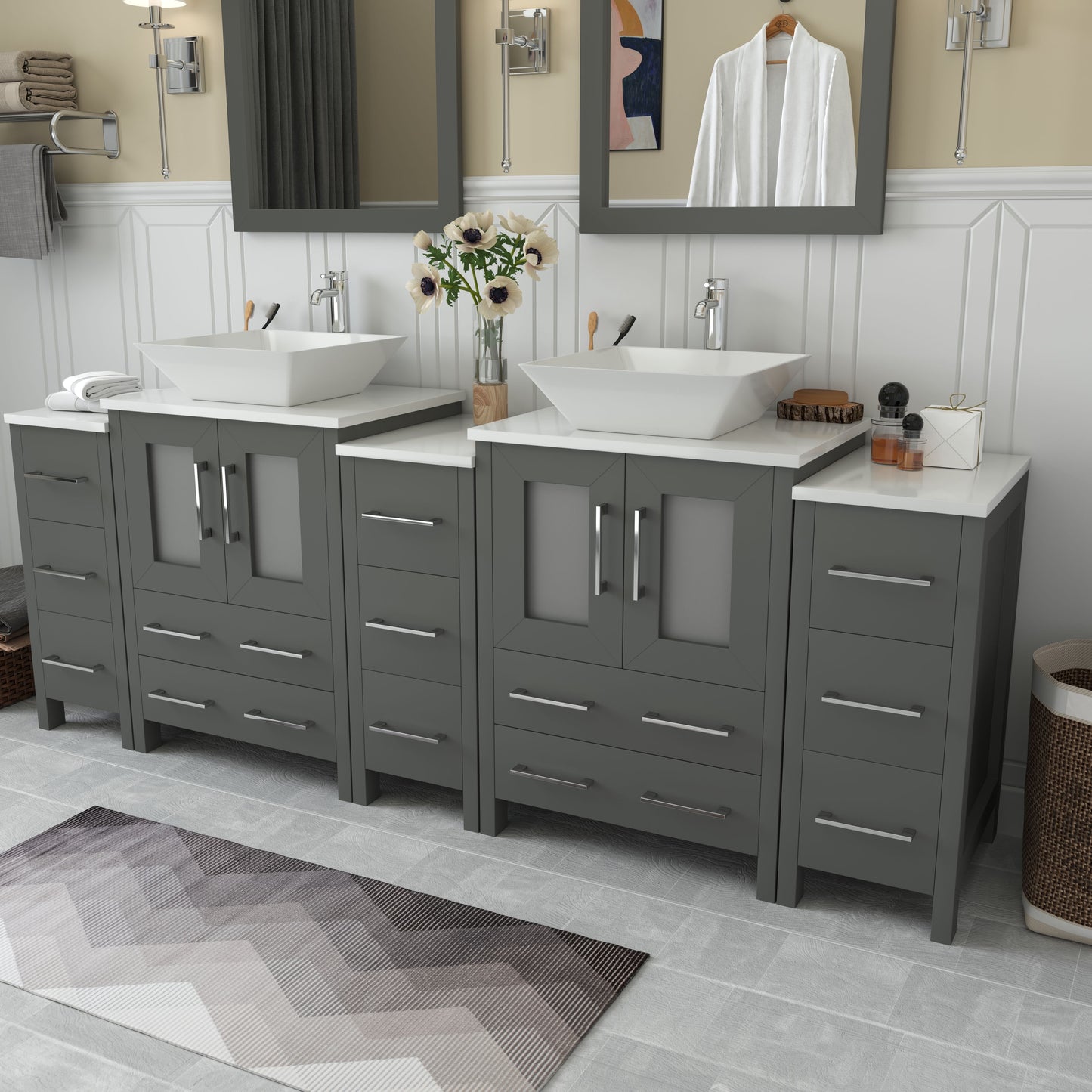 84 Inch Double Sink Bathroom Vanity in Gray with Marble Countertop - Vanity Art VA3124-84G