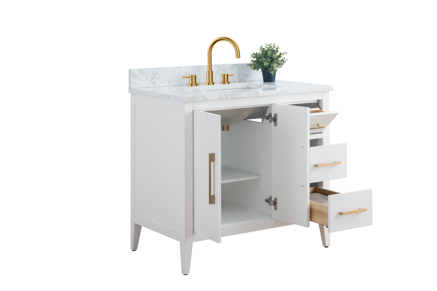 36 Inch Single Sink Bathroom Vanity in White with Marble Countertop - Vanity Art VA9036-W