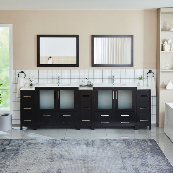 108 Inch Double Sink Bathroom Vanity in Espresso with Ceramic Countertop - Vanity Art VA3036-108E