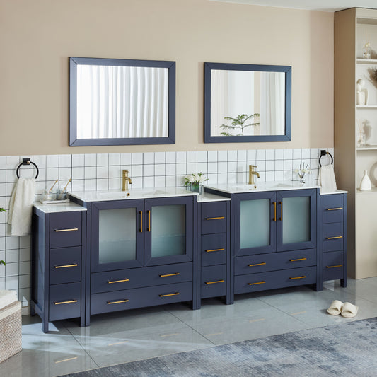 108 Inch Double Sink Bathroom Vanity in Blue with Ceramic Countertop - Vanity Art VA3036-108B