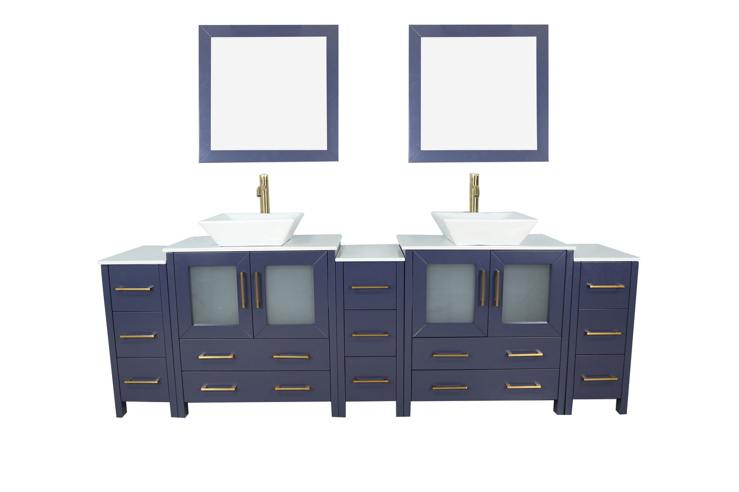 96 Inch Double Sink Bathroom Vanity in Blue with Marble Countertop - Vanity Art VA3130-96B