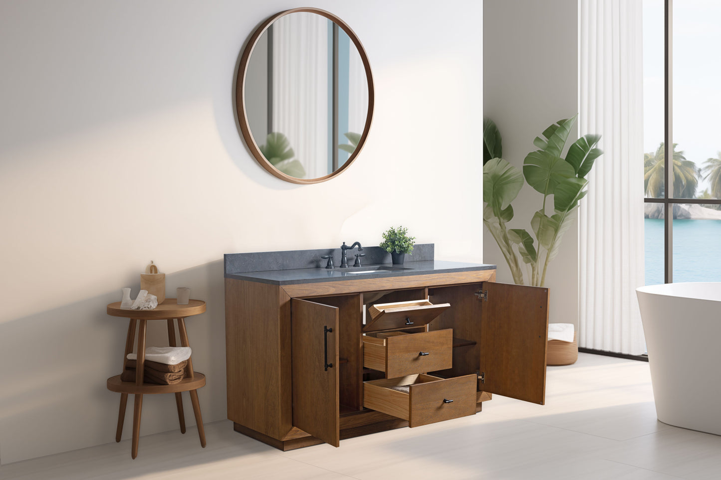 60 Inch Single Sink Bathroom Vanity in Tan with Limestone Top - Vanity Art VA7060-ST-BT