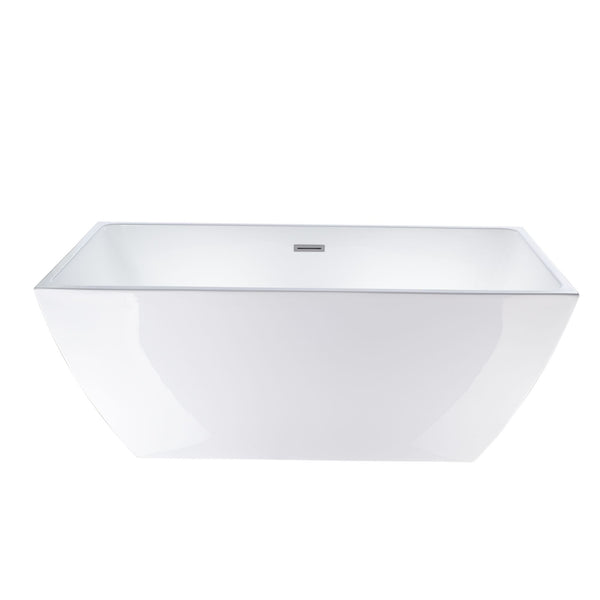 59 Inch Freestanding White Acrylic Bathtub with Overflow And Pop-Up Drain - Vanity Art VA6821-SPC