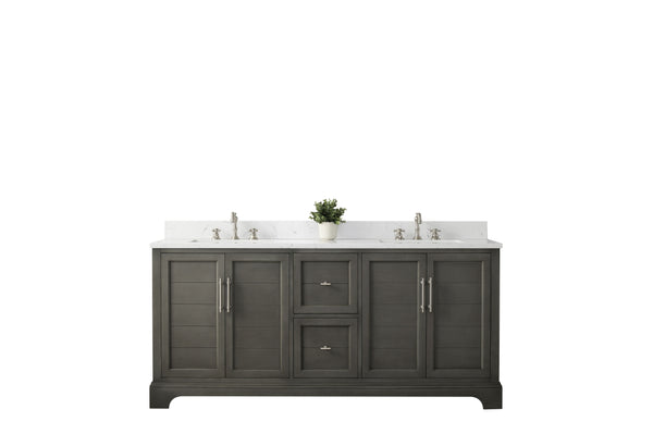 72 Inch Double Sink Bathroom Vanity in Gray with Marble Countertop & Backsplash - Vanity Art VA5072-DSG