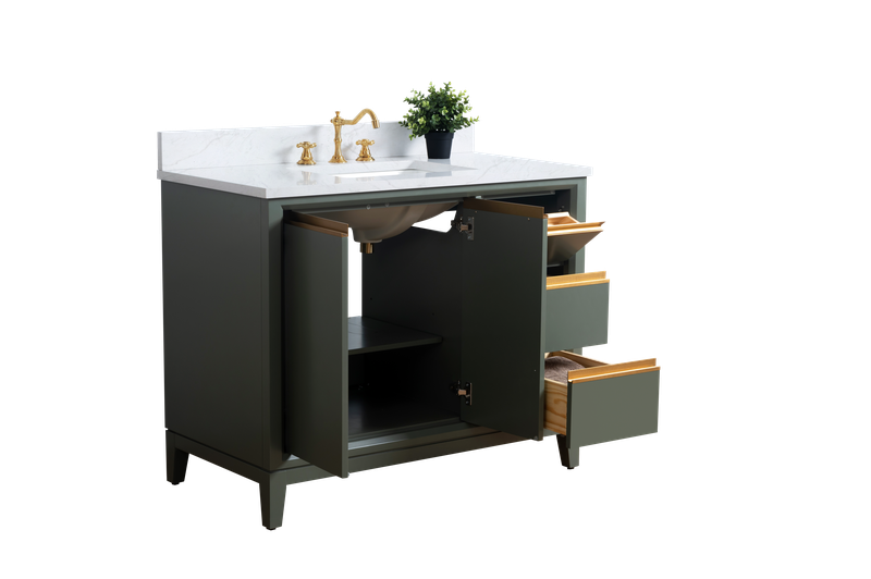 42 Inch Single Sink Bathroom Vanity in Vintage Green with Marble Countertop - Vanity Art VA8042-VG