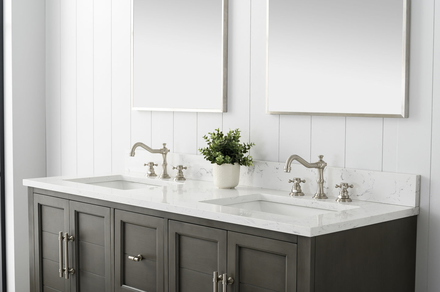 60 Inch Double Sink Bathroom Vanity in Gray with Marble Countertop & Backsplash - Vanity Art VA5060-DSG