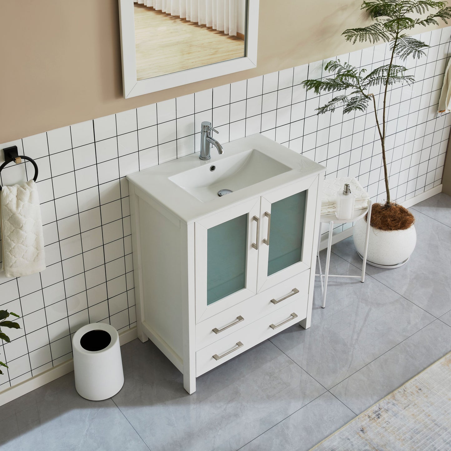 30 Inch Single Sink Bathroom Vanity in White with Ceramic Countertop - Vanity Art VA3030W