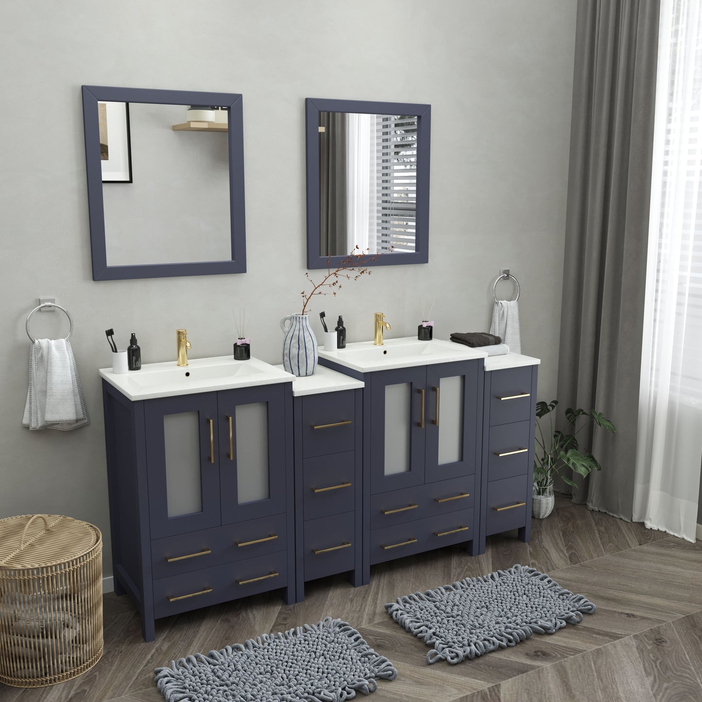 72 Inch Double Sink Bathroom Vanity in Blue with Ceramic Countertop - Vanity Art VA3024-72B