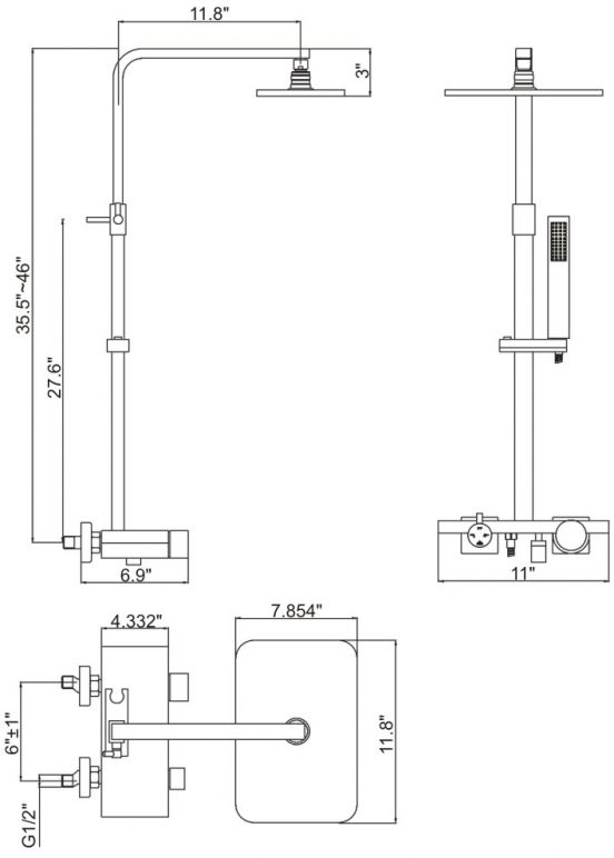 Shower System with Rectangular Rainfall Shower Head - Chrome (RA-9312CR)