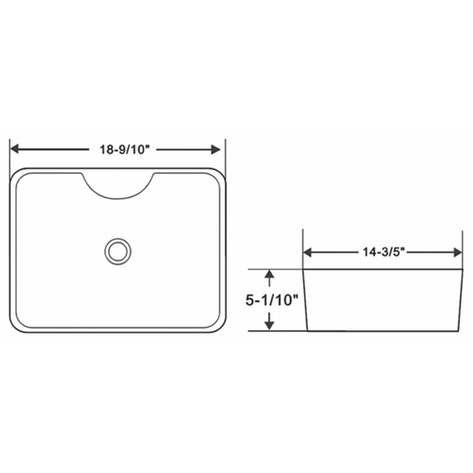 Ceramic Rectangular Vessel Sink 18 9/10"W x 5 1/10"H x 14 3/5"D (RA-AB3521)