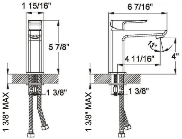 Ratel Single Handle Bathroom Faucet 6 7/16" x 5 7/8" Brushed Nickel (RA-FA165BN)