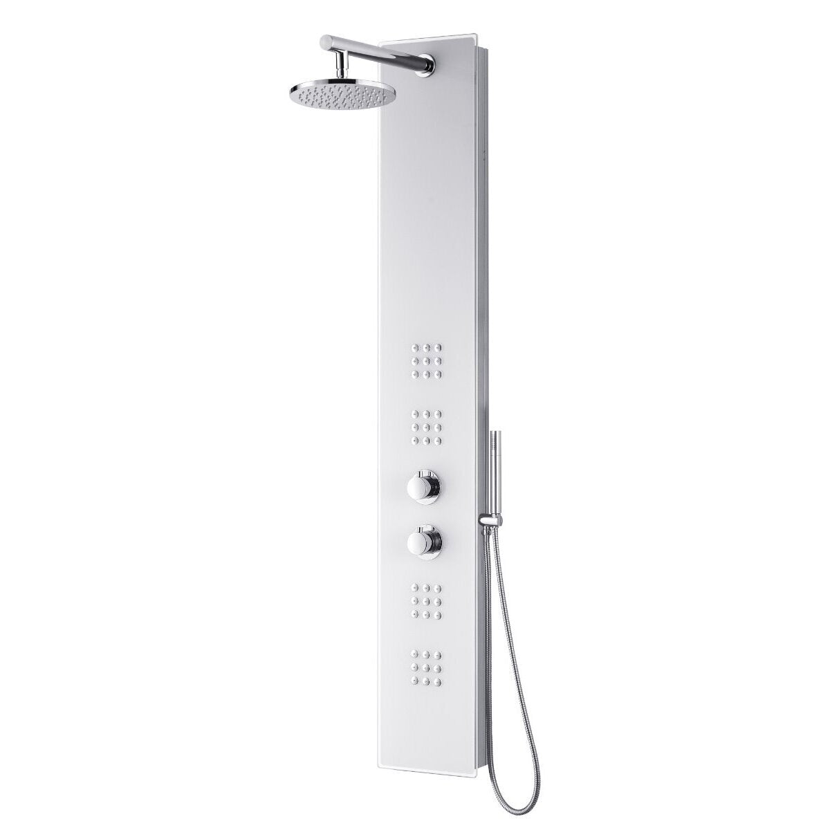 Shower Panel with 2 Sets Massage Jets 63"H x 9 11/13"W x 3"D - White with Glass (RA-SP651)