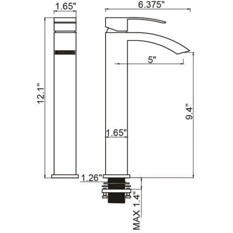 Ratel RA-4127BN Ratel Single Handle Bathroom Vessel Faucet 6 3/8" x 12" Brushed Nickel (RA-4127BN)