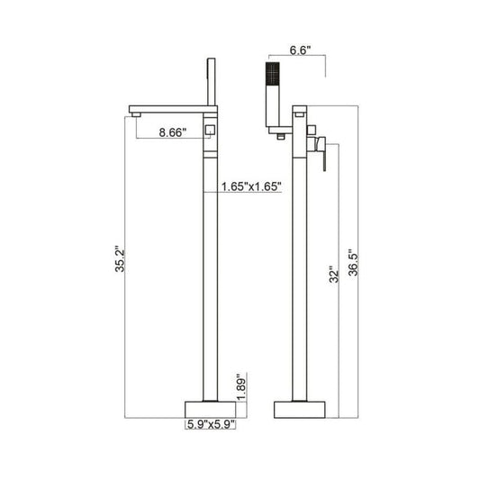 Ratel RA-9200MB Floor Mounted Square Bathtub Filler - Matte Black (RA-9200MB)