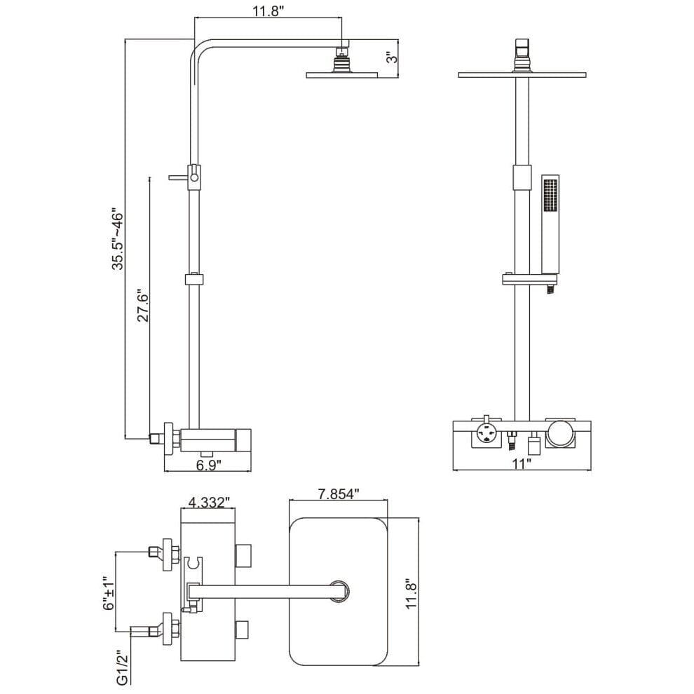 Ratel RA-9312BN Shower System with Rectangular Rainfall Shower Head - Brushed Nickel (RA-9312BN)