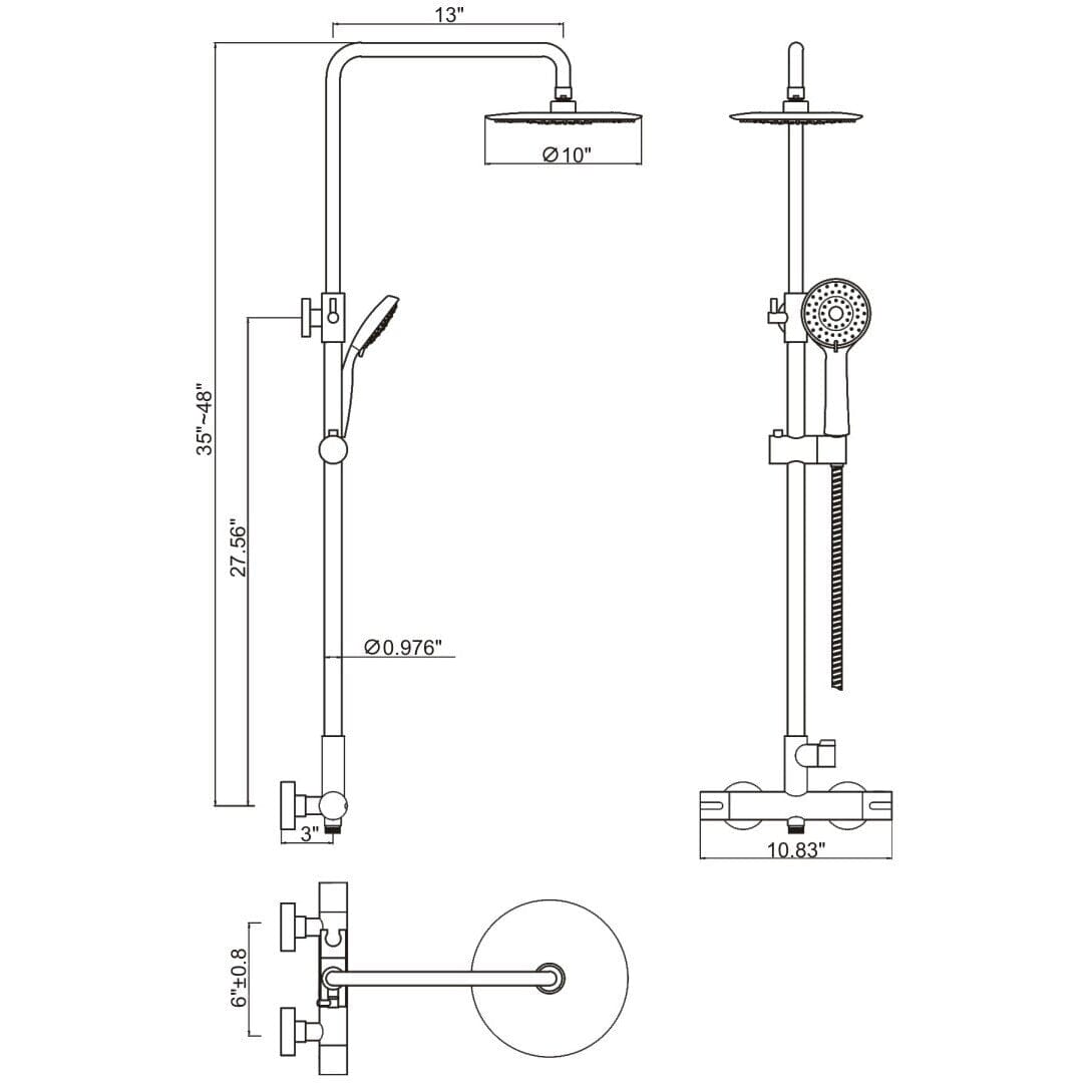 Ratel RA-9324CR Shower System with 8" Round Rainfall Shower Head - Chrome (RA-9324CR)