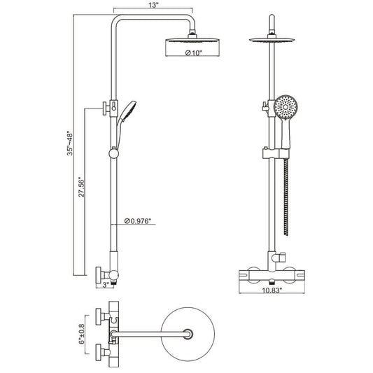 Ratel RA-9324CR Shower System with 8" Round Rainfall Shower Head - Chrome (RA-9324CR)