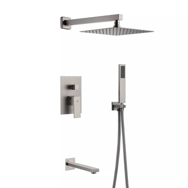 Ratel RA-9415BN-B Concealed Shower System with 10" Square Rainfall Shower Head - Brush Nickel with Spout (RA-9415BN-B)