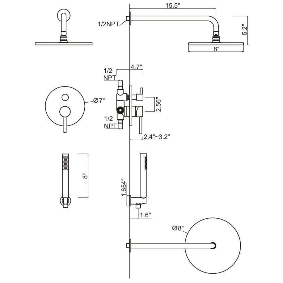 Ratel RA-9427BN Concealed Shower System with 10" Round Rainfall Shower Head - Brushed Nickel (RA-9427BN)