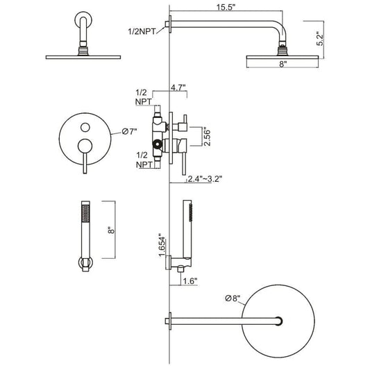 Ratel RA-9427CR Concealed Shower System with 10" Round Rainfall Shower Head - Chrome (RA-9427CR)