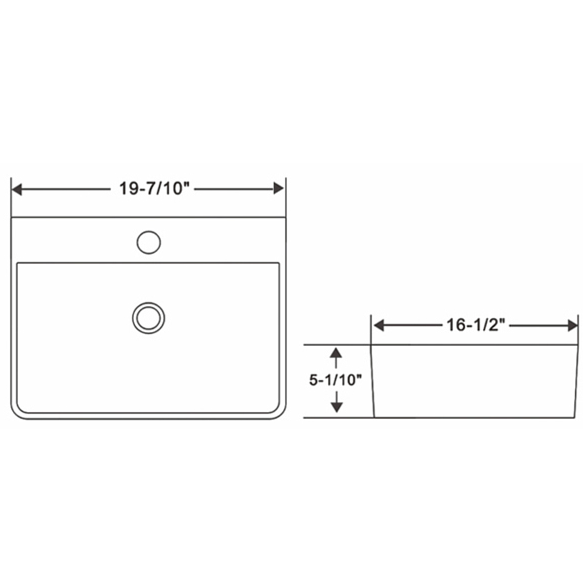 Ratel RA-AB5721 Ceramic Rectangular Vessel Sink 19 7/10"W x 5 1/10"H x 16 1/2"D (RA-AB5721)