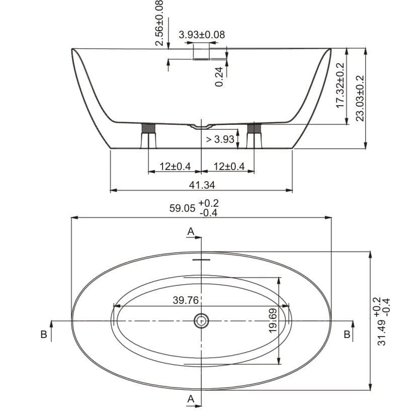 Ratel RA-ABBO59 Free Standing Acrylic Bathtub 59" X 31.5" X 23" (RA-ABBO59)