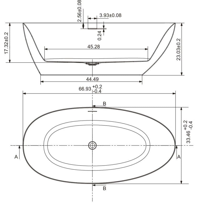 Ratel RA-ABBO67E Free Standing Acrylic Bathtub 67" X 33.5" X 23" (RA-ABBO67E)