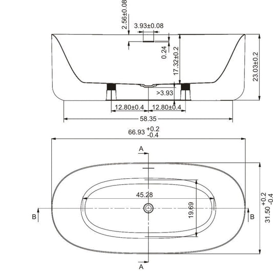 Ratel RA-ABMI67 Free Standing Acrylic Bathtub 67" X 31.5" X 23" (RA-ABMI67)